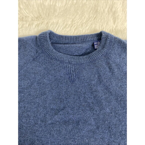 Men's Sweater 100% Pure Cashmere Size L Blue Crew Neck Luxury Long Sleeves - Picture 6 of 11